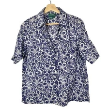 Lauren Ralph Lauren Blue Hawaiian Flower Short Sleeve Button Down M