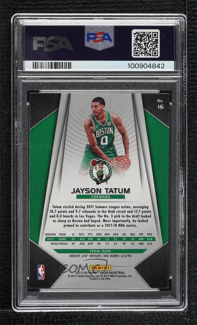 2017-18 Panini Prizm Jayson Tatum #16 PSA 9 MINT Rookie RC view 2