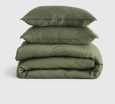 NWOT Quince Full Queen Duvet Cover Set 2 Shams Organic Bamboo Olive