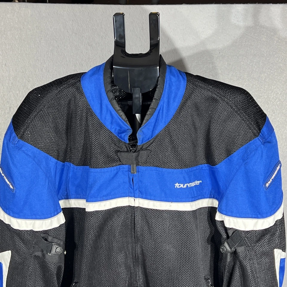 Tourmaster Draft Racing Jacket Mens XL 46 Black Blue Motorcycle Zip Mesh Pads - Image 2 of 4