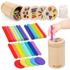 4 in 1 Montessori Toys for 2 3 4 Year Old, Wooden Color Sorting Toys for Todd...