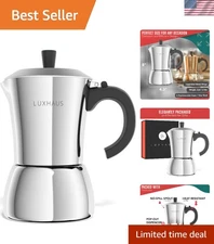 Elegant 6-Cup Stainless Steel Moka Pot Coffee Maker - Ideal for Home and Travel