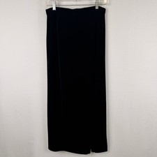 R&K Evening Black Velvet Maxi Skirt Side Slit Vintage Size 8 Made in USA
