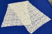 Vintage Dresser Scarf Or Table Runner, Hand Crocheted, White, Flower Design