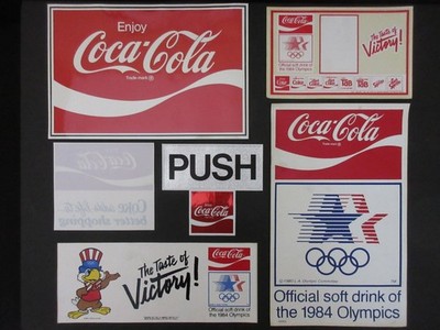 Coca Cola Point of Sale Decals Stickers Window 1984 Olympics (LOT OF 6) NEW NOS!