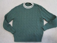 J. Crew Sweater Mens Large Green Oarsman Cotton Cable Knit Striped Crewneck