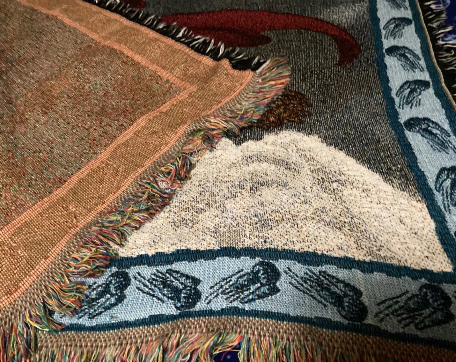 Vintage Harry Potter Throw Blanket Quidditch Hand Woven Fringed Warner Bros 2000