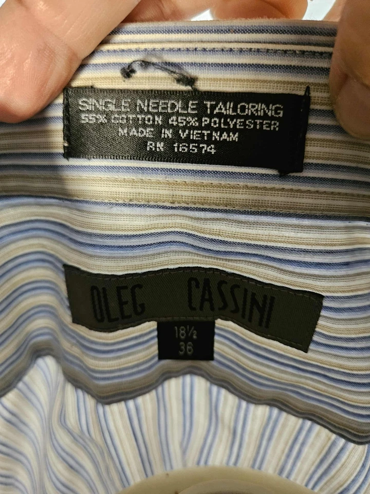 Camisa de vestir de colección Oleg Cassini para hombre talla 18,5/36 a rayas aguja única sastrería  Foto 4 de 4