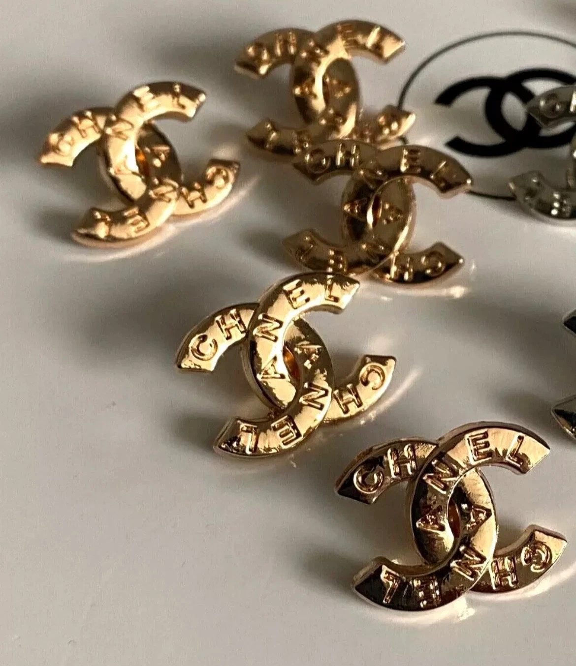 Gold Set 5 Buttons 18x15mm Chanel CC Coco Replacement Button Stamped