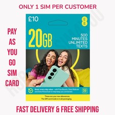 EE 20GB Data SIM Card UK PAYG 500 Minutes Unlimited Texts 30 Day Prepaid