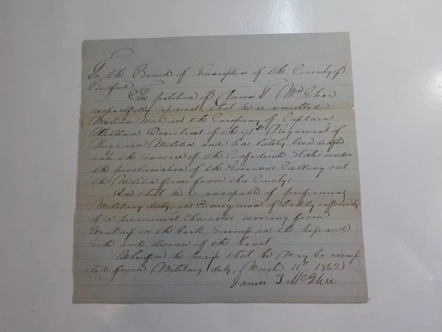Civil War Confederate Document 1862 91st Virginia Militia Back Heart Signed VTG