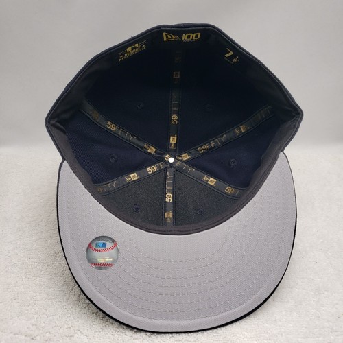 New Era Navy 100th Year Cleveland Guardians Flawless Fitted Hat Cap 7 1/2 - Picture 5 of 6