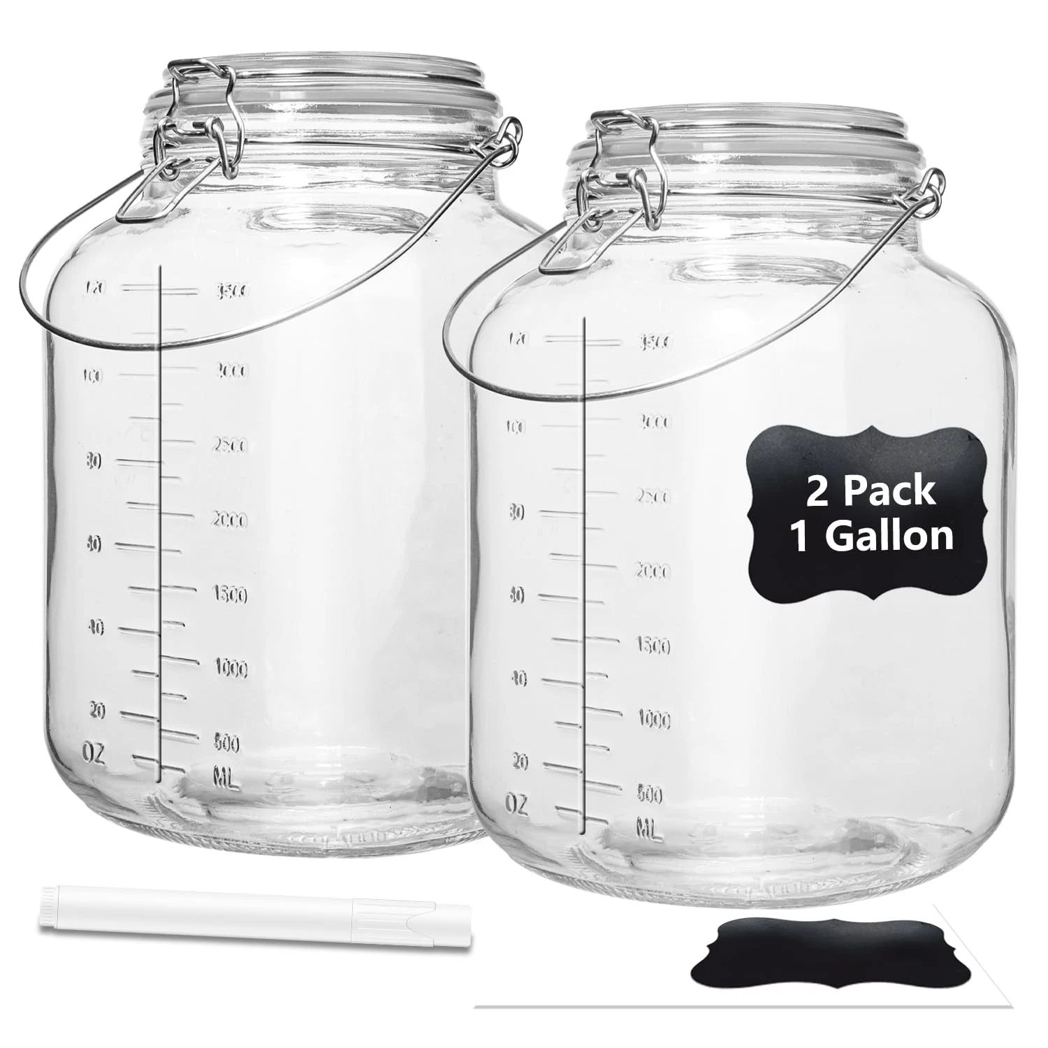 1 Gallon Wide Mouth Glass Jars with Airtight Lids - 2 Pack for Canning & Storage