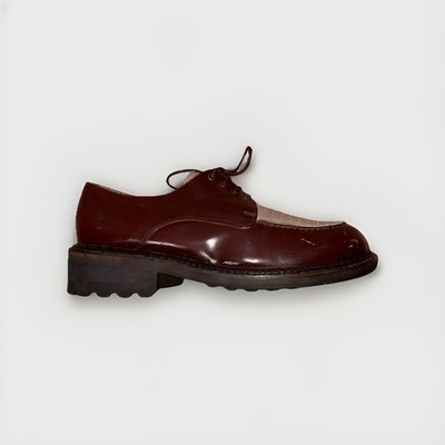 Giraudon Plug Loafer Women s 10.5 Oxblood Cream Two Tone Leather Lug Sole