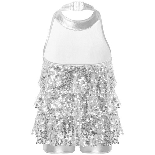 Kids Girls Jazz Latin Dress Shiny Sequins Halter Stage Performance Dance-wear - Picture 12 of 52
