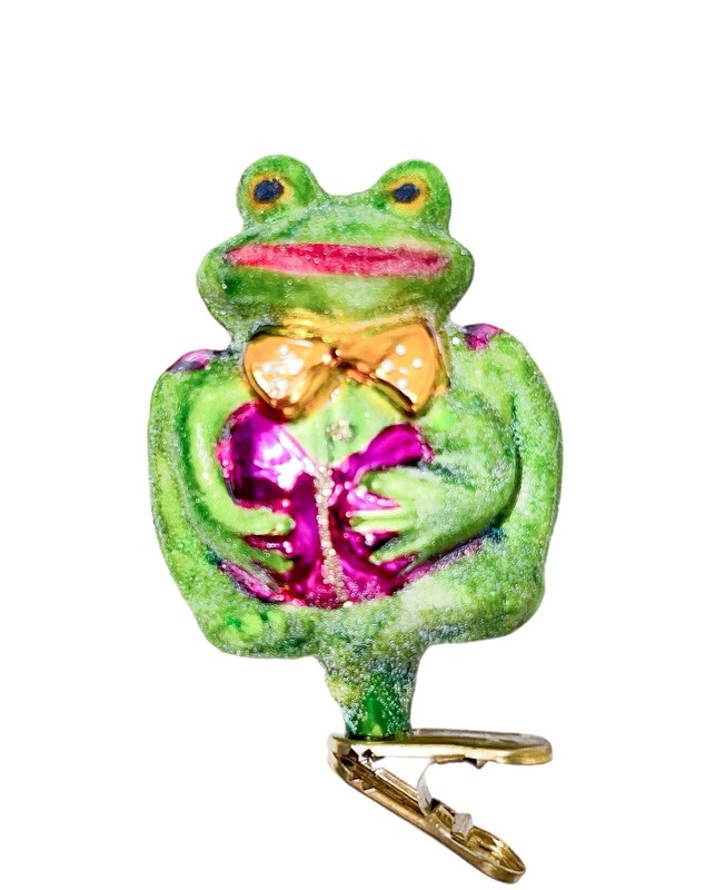 Vintage 1997 CHRISTOPHER RADKO Courtin Froggy Clip On Glass Christmas Ornament