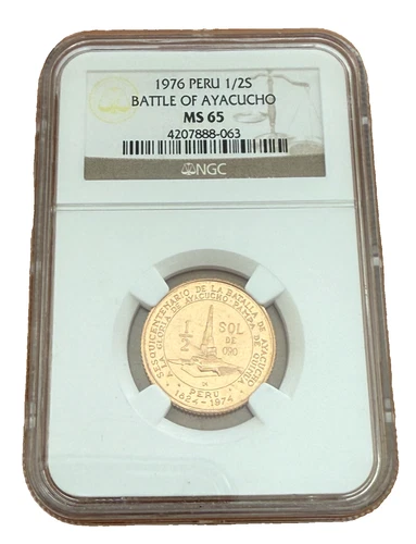 Peru 1976 Gold 1/2 Sol NGC MS65 Battle of Ayachucho