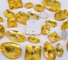 Mixed Shapes Sizes Yellow Sew On Rhinestones Flatback Crystal Glass 2 Holes