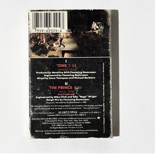 Metallica One Cassette Tape Single 1988 Elektra USA OG Dolby HX Pro Black Shell - Picture 2 of 7