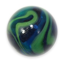 Two 35mm Boulder Size Sea Turtle Glass Marbles w Stands Blue Green Swirls Vacor