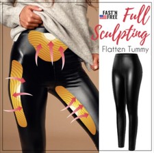Women Stretch Faux Leather Shaper PU HighWaist Leggings Pants Butt Lift Trousers