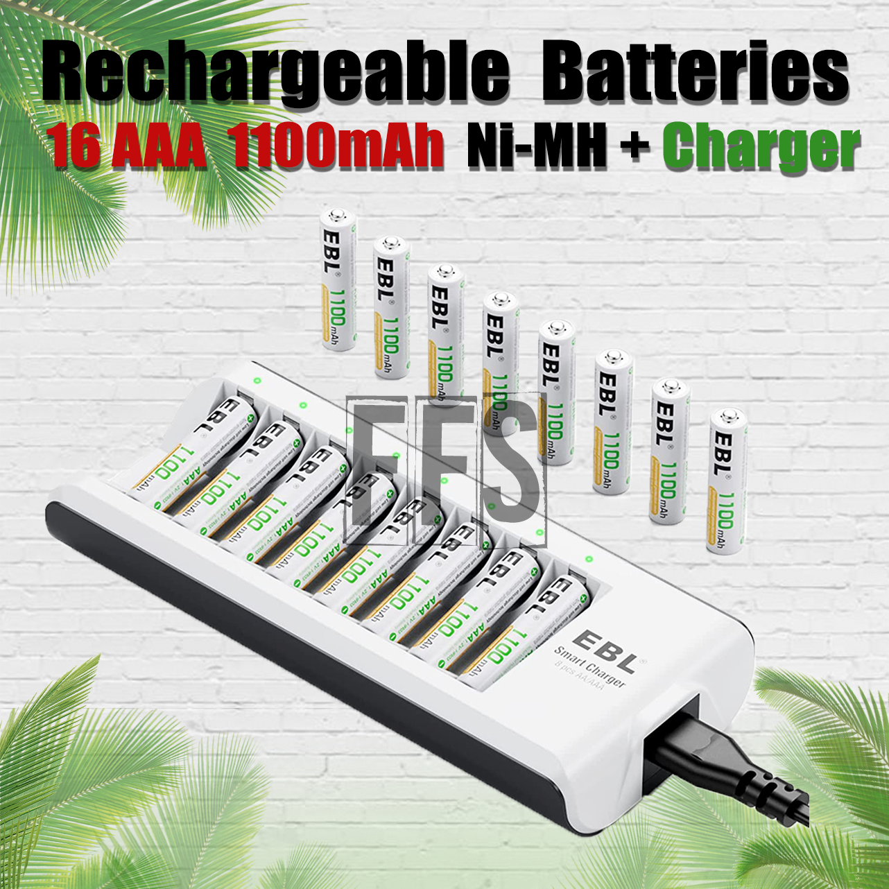 EBL Rechargeable Batteries 16 AAA 1100mAh + Smart Fast Charger LED NiMH NiCD NEW-image