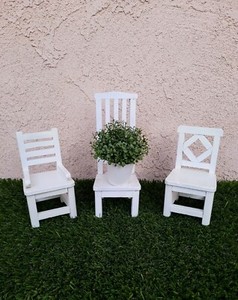 Vtg Wooden Wood Mini Chairs Farmhouse Decor Riser Sm Doll Tier Tray Plant Candle