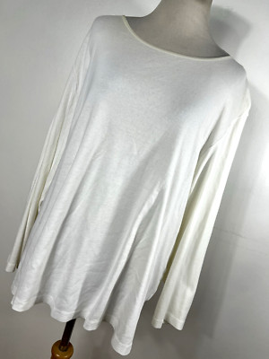CJ Banks 3X Shirt Top White Layer Your Look Classic Cotton Long Sleeve Woman H5