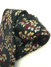 Vintage Necktie Neck Tie Black Red Gold Tree Branch Jacquard Intricate Weave Hip