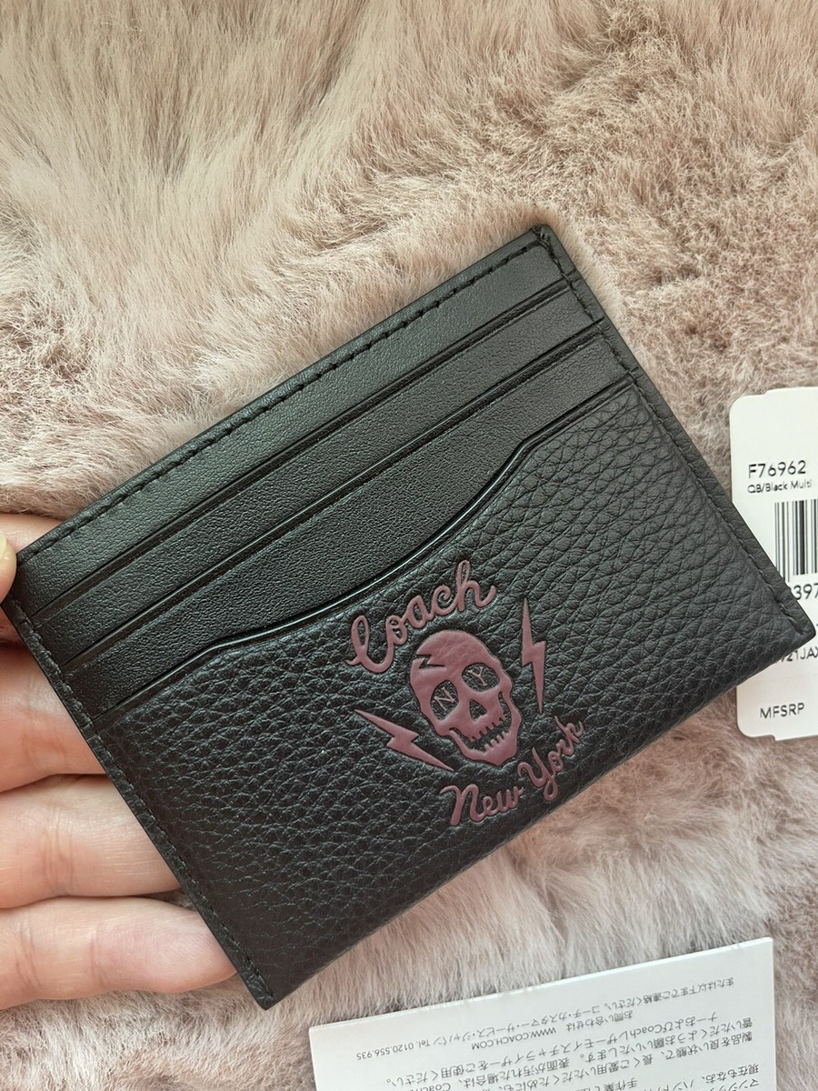 NWT COACH SKULL SLIM BLACK LEATHER CARD CASE 76962 | eBay