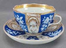 KPM Berlin White Floral Cobalt & Gold For the Golden Wedding Cup & Saucer C.1859