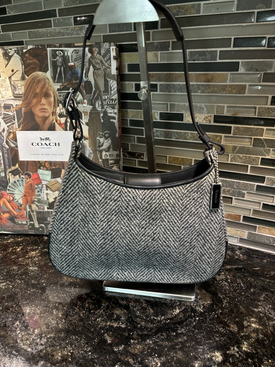 Vintage COACH Girlie Boucle Hobo Herringbone Wool Leather Handbag  