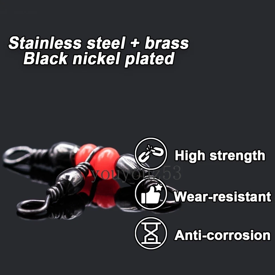 50pcs 3 Way Fishing Rolling Brass Barrel Triple T-Turn Swivels Bearing Connector - Image 2 of 4