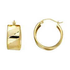 Ioka - 14K Gold ST Wide Diagonal Diamond Cut Hoop Hinged Earrings