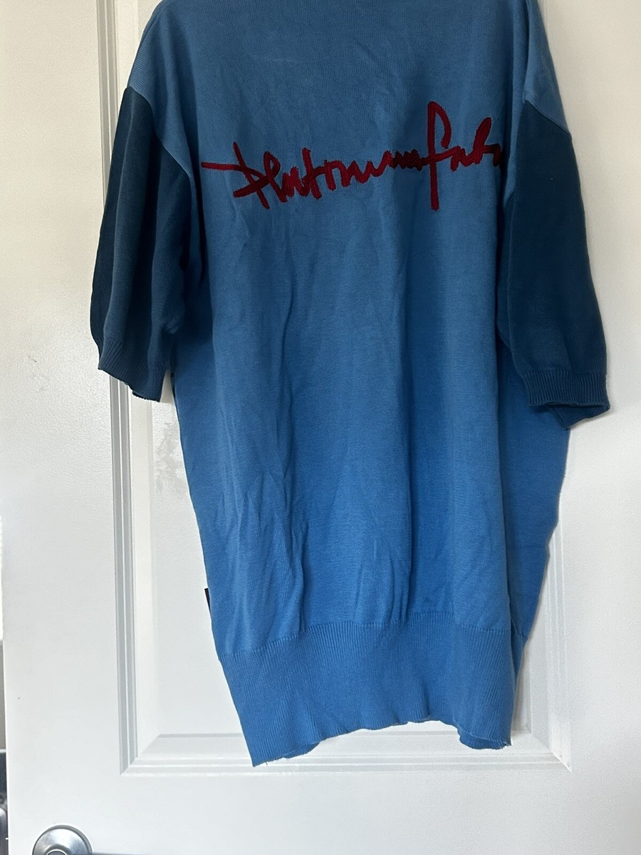 VTG FUBU Platinum Blue Knit Sweater Mens Fat Albert Junkyard Gang