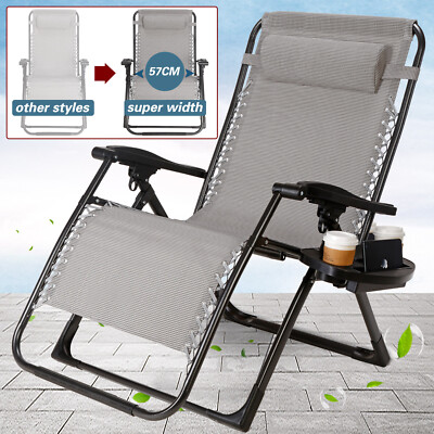 1x Super Width 57cm Zero Gravity Folding Lounge Beach Chairs 180kg Capacity Ebay