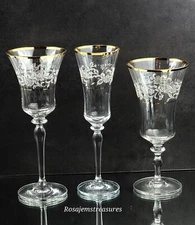 MIKASA Antique Lace Collection, Gold Rim w/ Middle Floral Band, Blown Glass