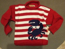 NWT Claver Boys Stripe Red Navy Crab Rollneck Size 4 Sweater