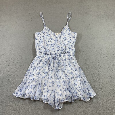 ROWA Romper Women M Blue Floral Crossover Summer Beach Coastal Bow Coquette #132