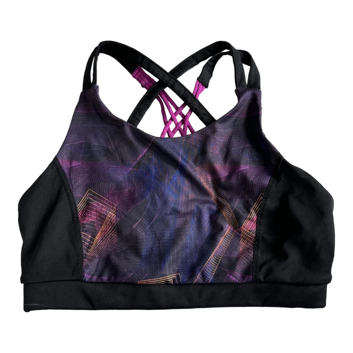 Matalan Women's Sports Bra Size Medium Black & Purple Strappy Gym