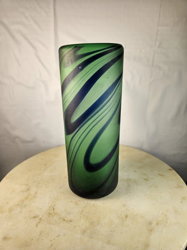 Lovely Blown Glass Vase MEXIQUE made In MEXICO Frosted Swirls