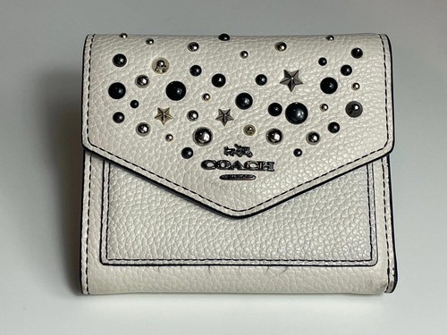 COACH Bifold Wallet Leather Star Rivets White Women's 86747