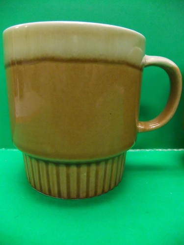 Gelbgold hellbraun creme Kaffeetasse 2er Set Tropfglasur Vintage stapelbar 60er Jahre - Bild 2 von 7