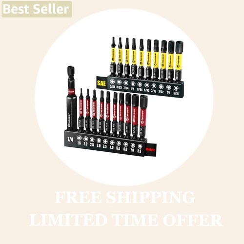 Hex Bit Set, S2 Alloy Steel Allen Wrench Drill Bit Set with Magnetic Tips, 1/4 H