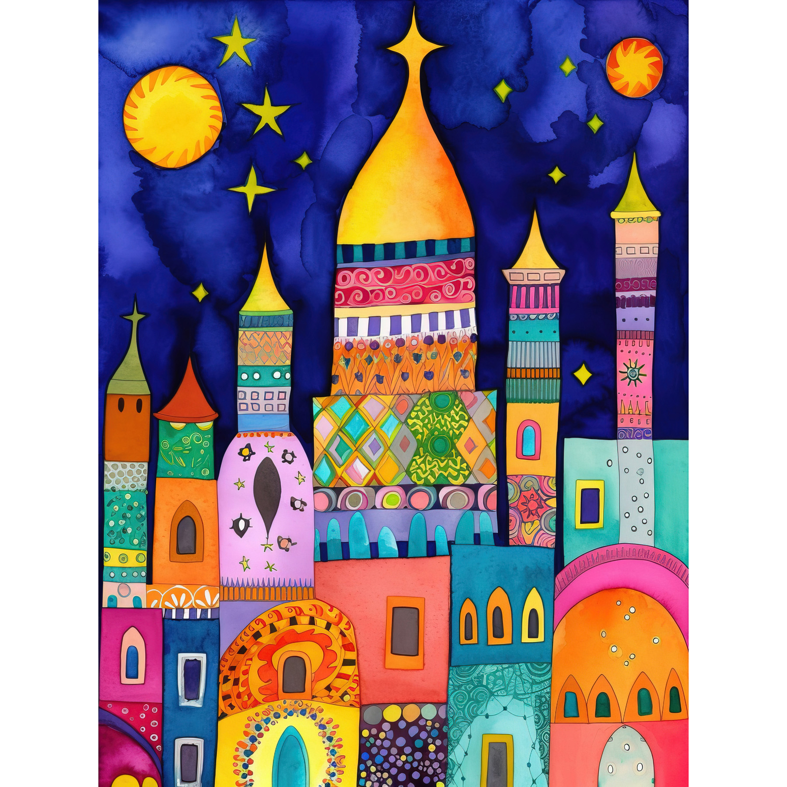Islamic Cityscape Moonlight Mosque Modern Folk Art Wall Art Poster Print Giant