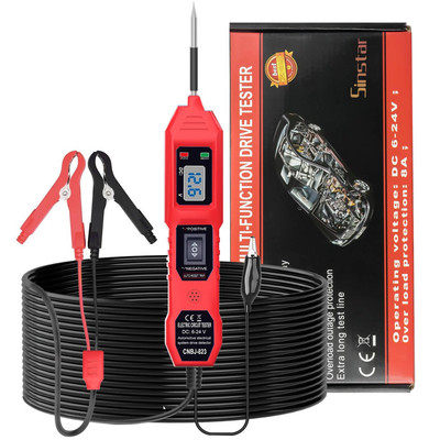 Multifunctional Car Circuit Tester 6-24V DC Car Power Tester Power Circuit Red