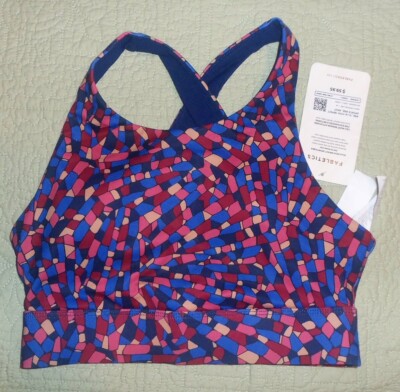 Fabletics Ella High-Impact Sports Bra Size XS Navy Blue Coral Mosaic Pattern NEW