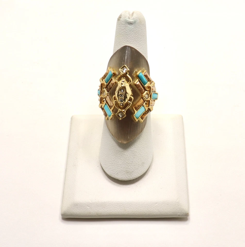 ANILLO ESCARABAJO ALEXIS BITTAR LUCITE, HOWLITA DE COLOR, JASPE TURQUESA Y CRISTAL Foto 2 de 4