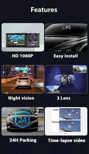 Car Dual Lens Dash Cam HD 1080P Front/Rear/Inside Video Recorder Camera G-sensor - Picture 2 of 14