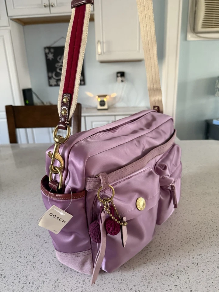 NWT NEW VINTAGE COACH HAMPTONS LILAC SATIN WEEKEND MESSENGER DIAPER BABY BAG  - Image 2 of 4
